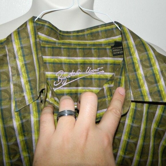 Bugatchi Uomo Long Sleeve Green Purple Striped - Picture 3 of 4